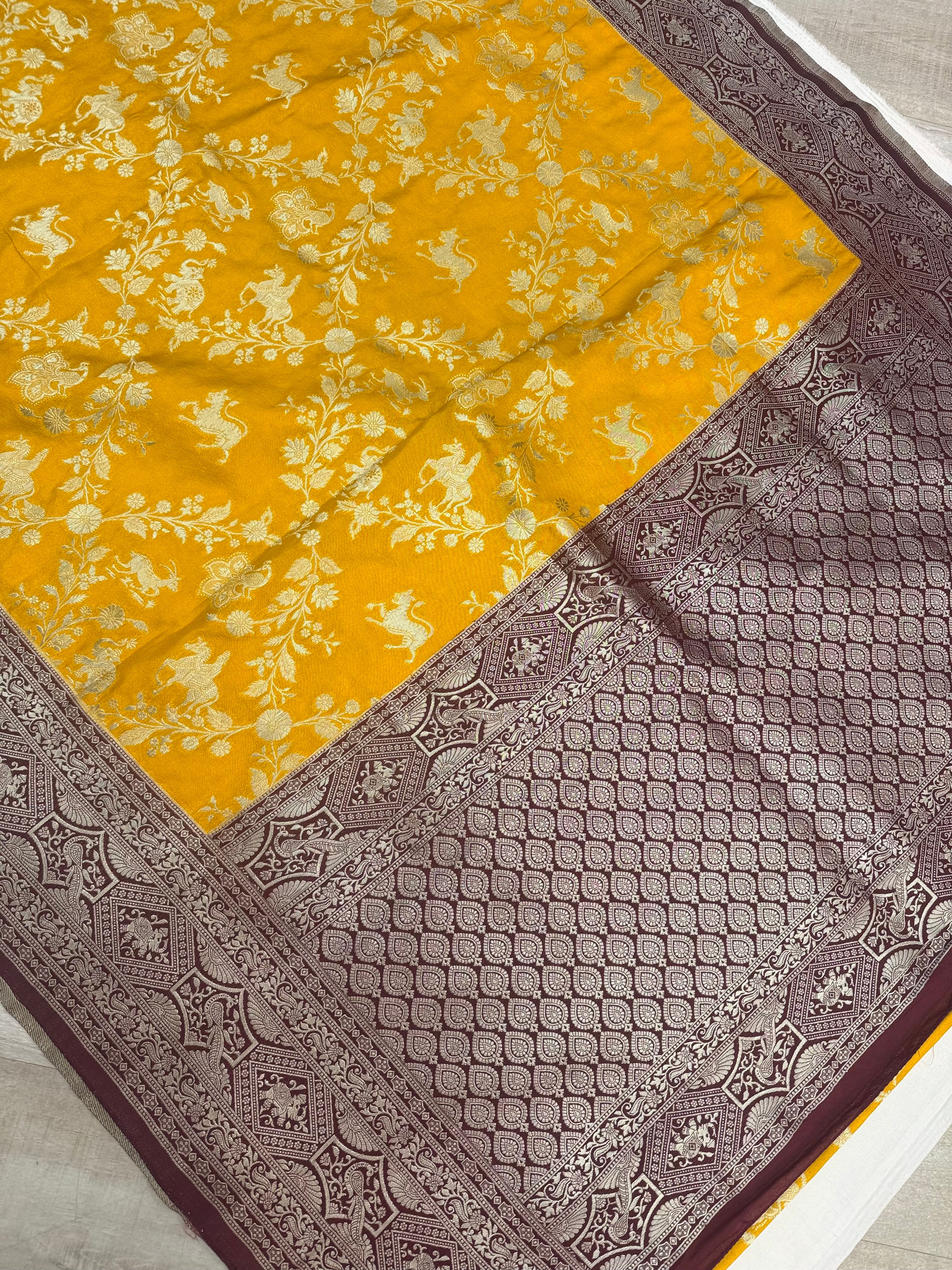 Yellow Saree with Stitched Blouse