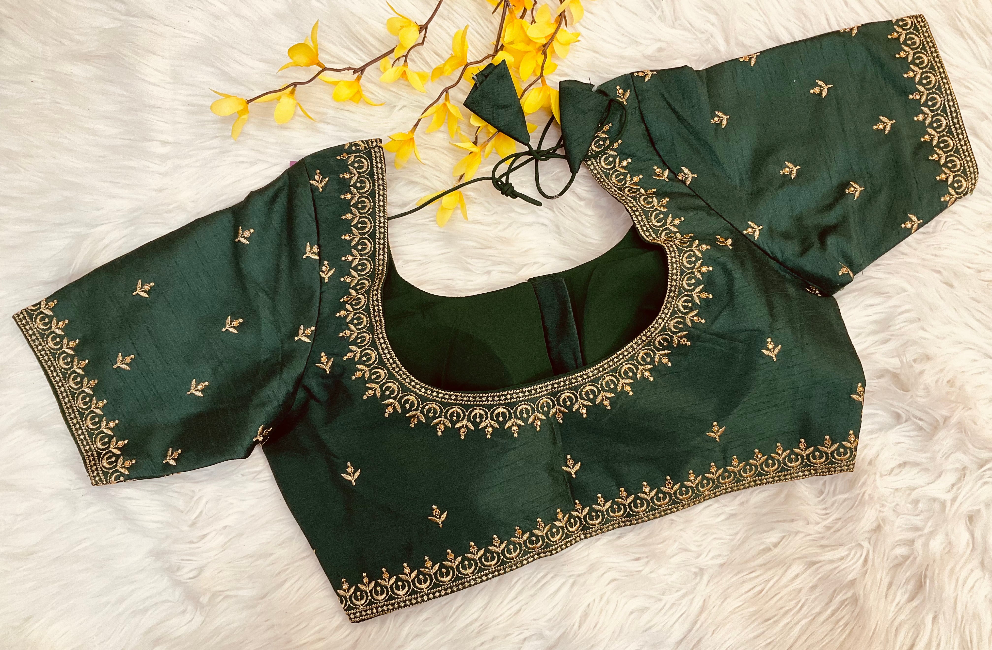 Bottle Green - Raw Silk Blouse