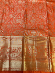 Orange Semi silk Kanjeevaram Saree