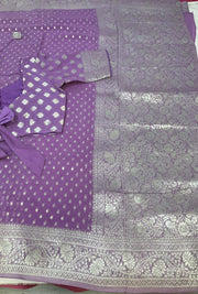 Lavender Georgette Benarasi saree with Stitched Blouse