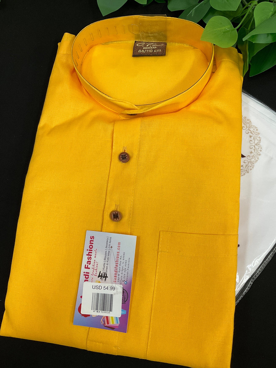 Kurta Pajama Set - Mens Yellow kurta White Pajama Set