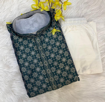 Premium Quality - Green Shade Benaras Kurta Pajama Sets