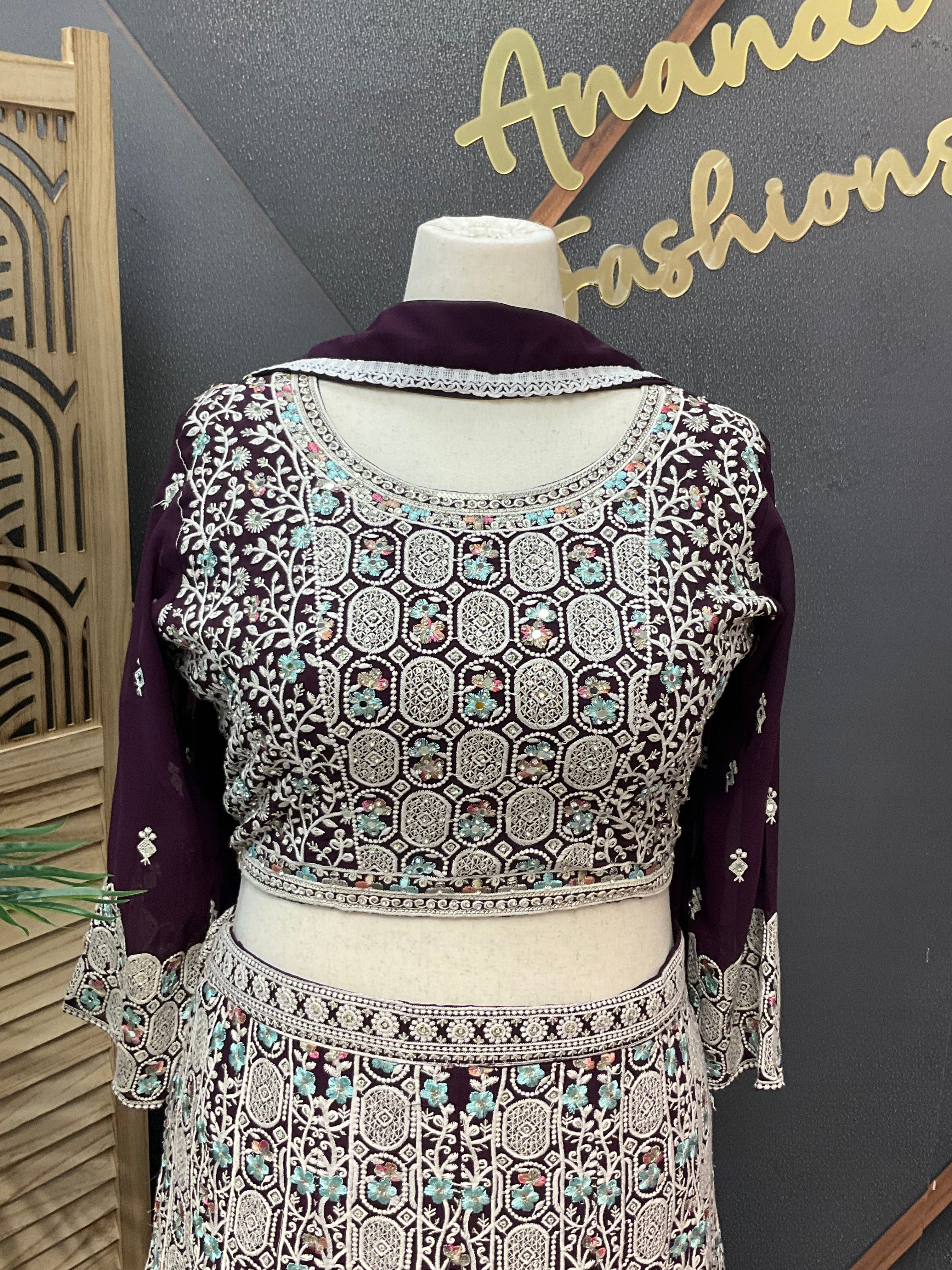 Plus Size - Wine Color -Heavy Work Georgette Lehenga set