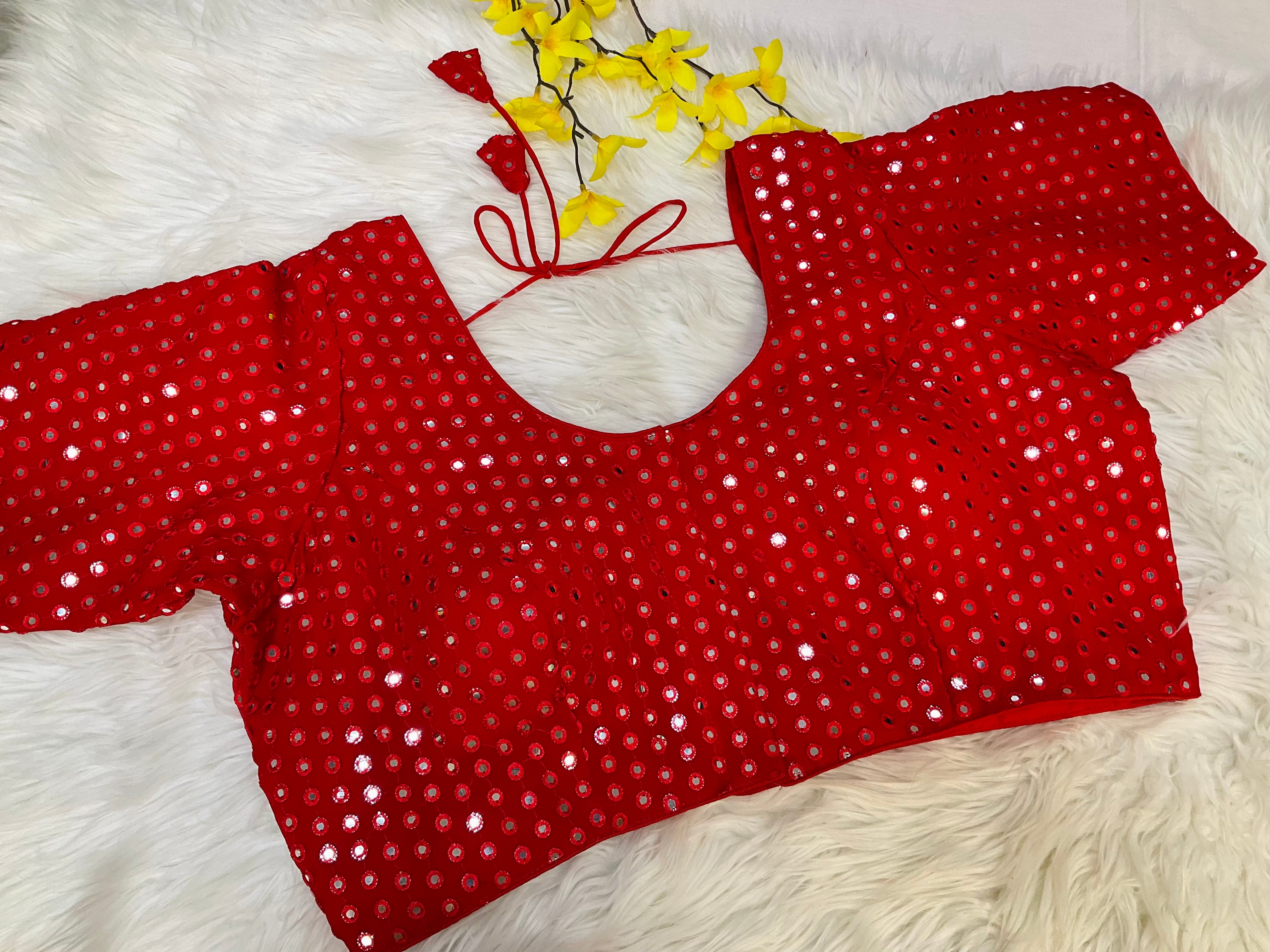 Red Plus Size Georgette Foil Mirror Blouse