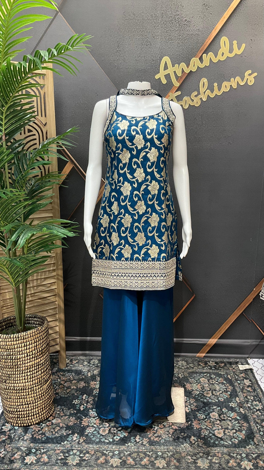 Semi Benarasi Satin Silk Sharara Set - Party Wear