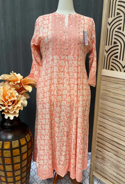 Plus Size Anarkali Orange Kurti Size 44/48 - Pure Cotton Long Kurti