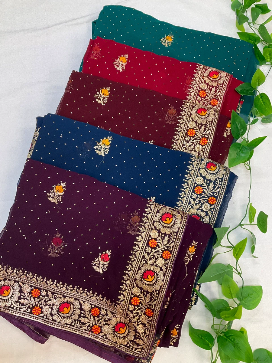 Fancy Party Wear Georgette Saree - Elegant Lightweight Saree