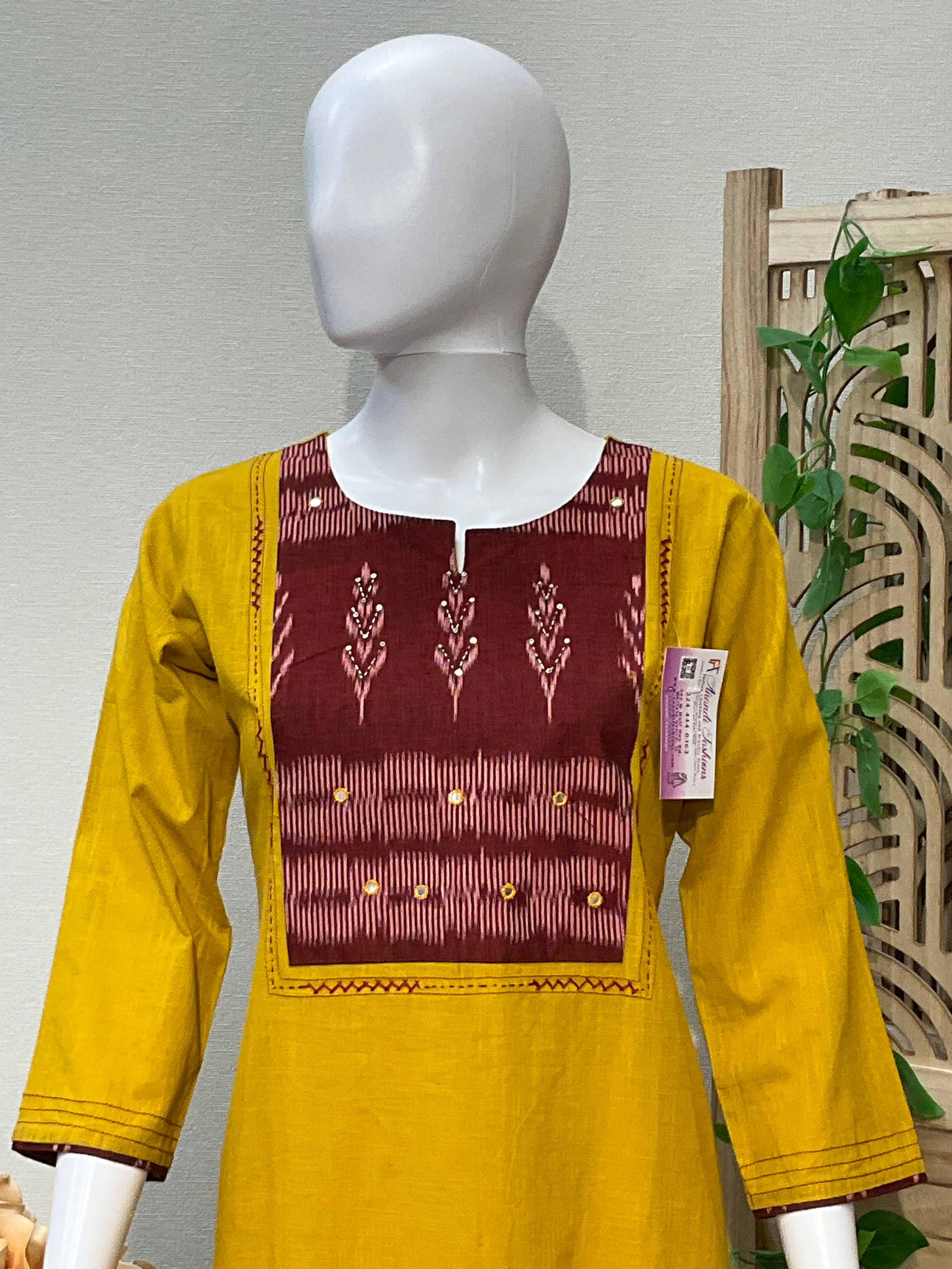 Premium quality-Mustard Yellow Slub Cotton Kurti image 2