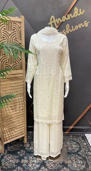 Collections Off White Sharara/Palazzo Set Embroidered Sharara Set