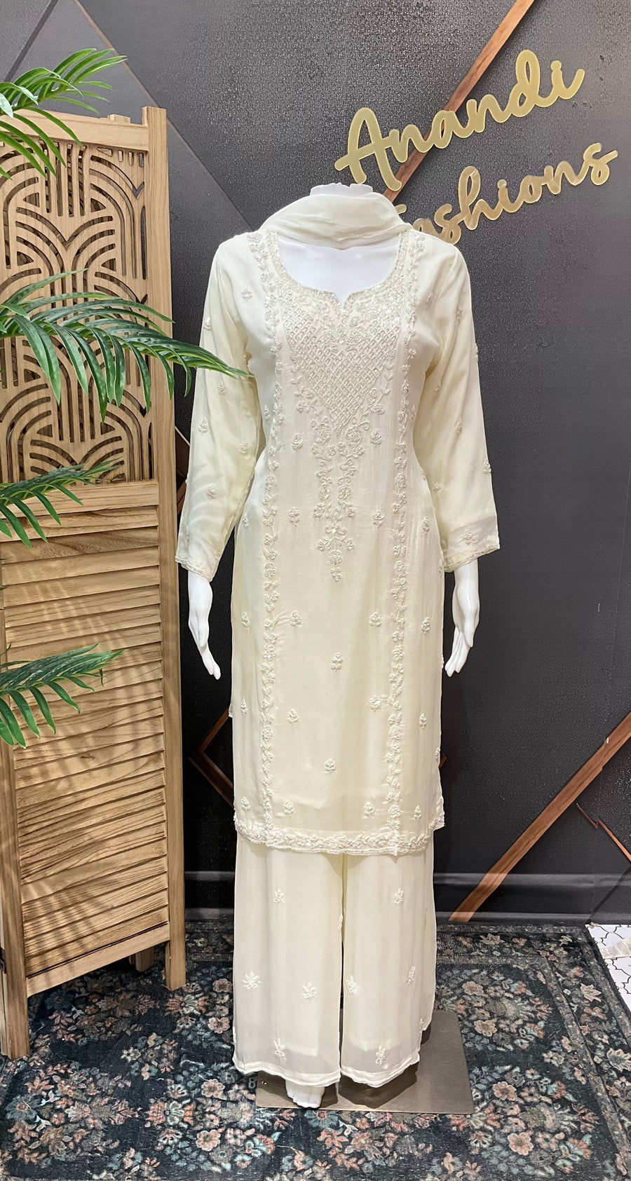 Collections Off White Sharara/Palazzo Set Embroidered Sharara Set
