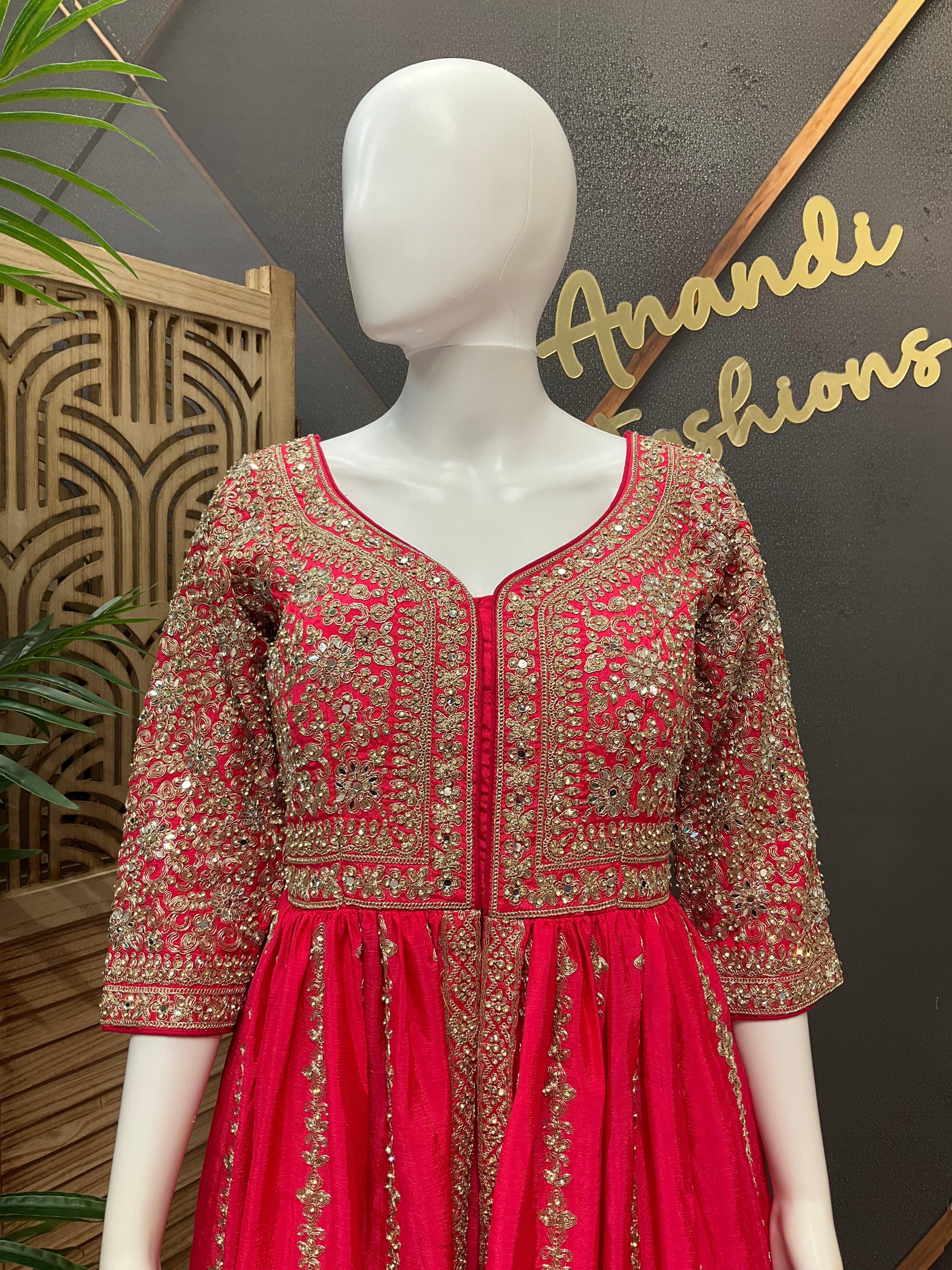 Pink Heavy Embroidered Party Lehenga Set with Long Top