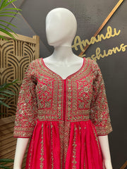 Pink Heavy Embroidered Party Lehenga Set with Long Top