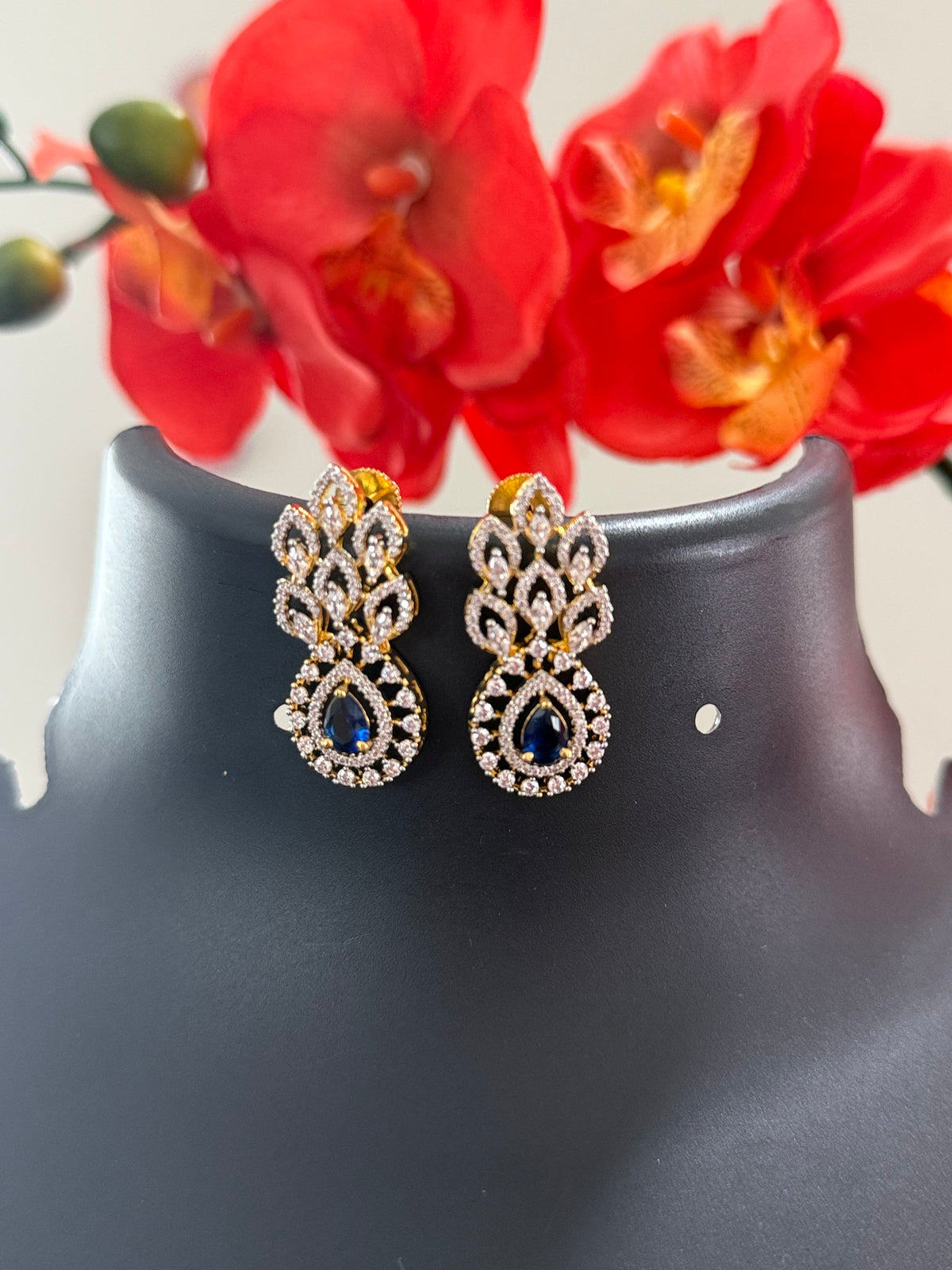 Navy Blue - Onyx Beads Necklace set with CZ Stones