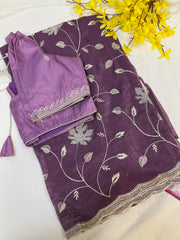 Cocktail Party wear light purple saree with Stitched blouse