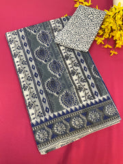 Super Net/ Cotton Printed White Sarees