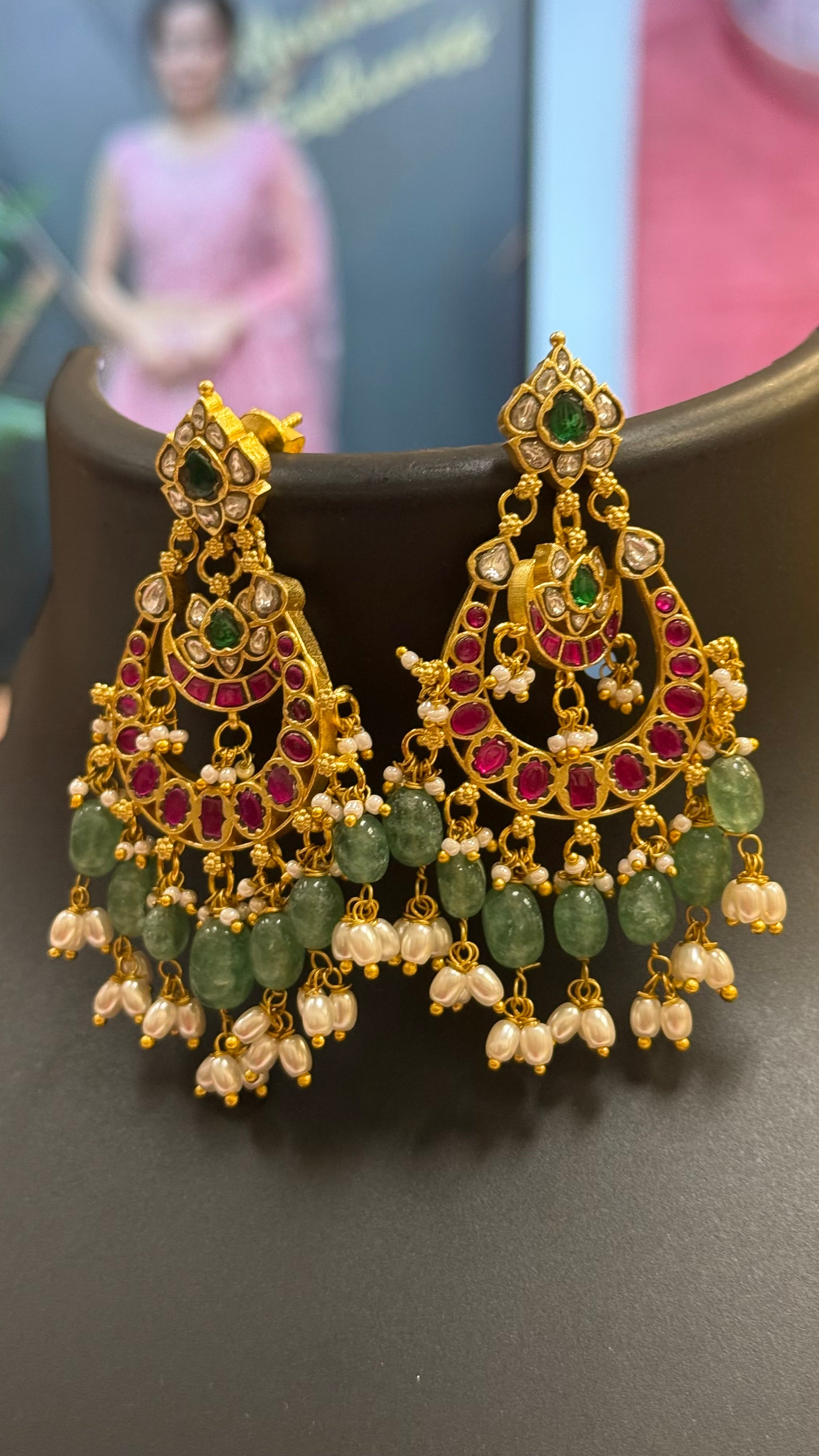 Big Jadau Kundan Chandbali Earrings - Jewelry - Earrings - Anandi Fashions