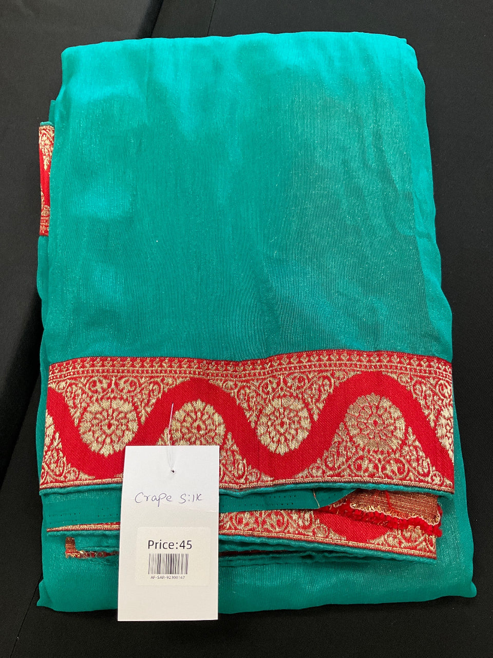 Indian Saree -Crape Silk saree with Red Border image 0