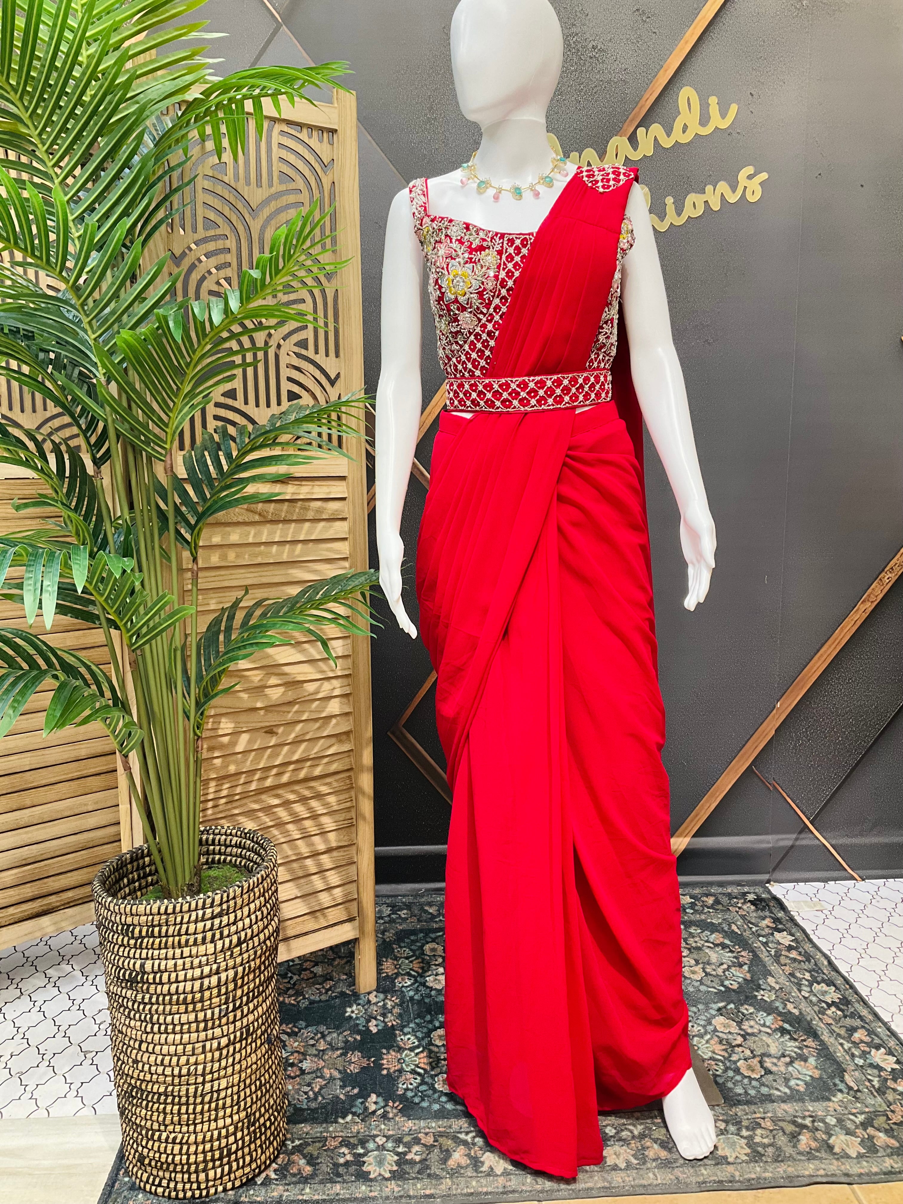 Red - Party Wear Ready to Wear Saree