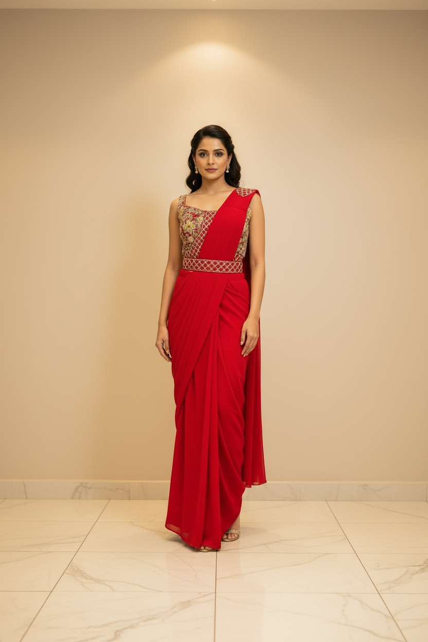 Red - Party Wear Ready to Wear Saree