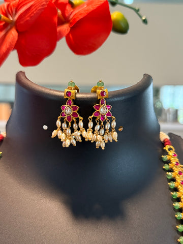 Jadau Kundan - Guttapusalu Long Haram Necklace set