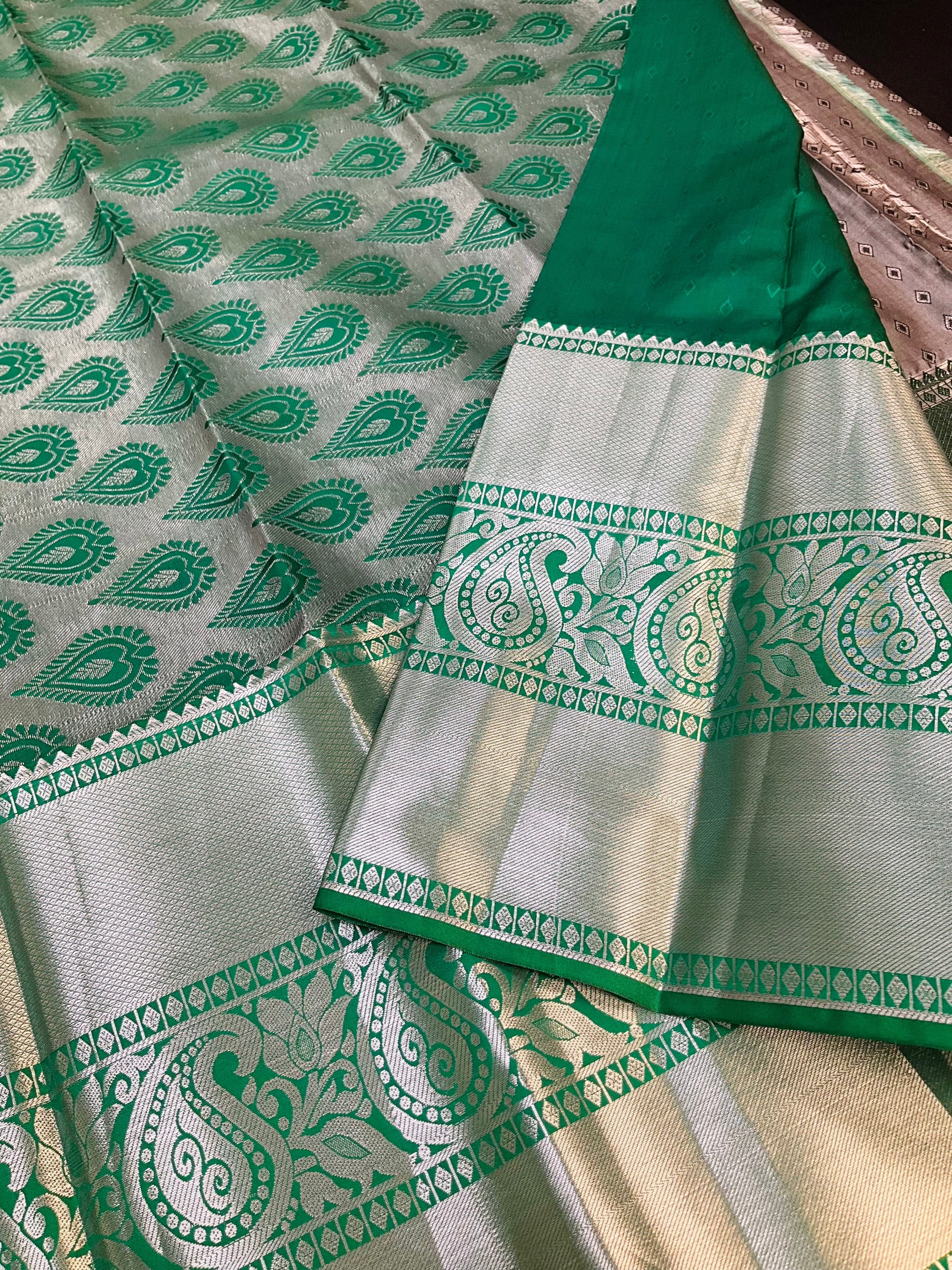 Grey and Green combination-Semi Silk Kanjeevaram Saree image 4