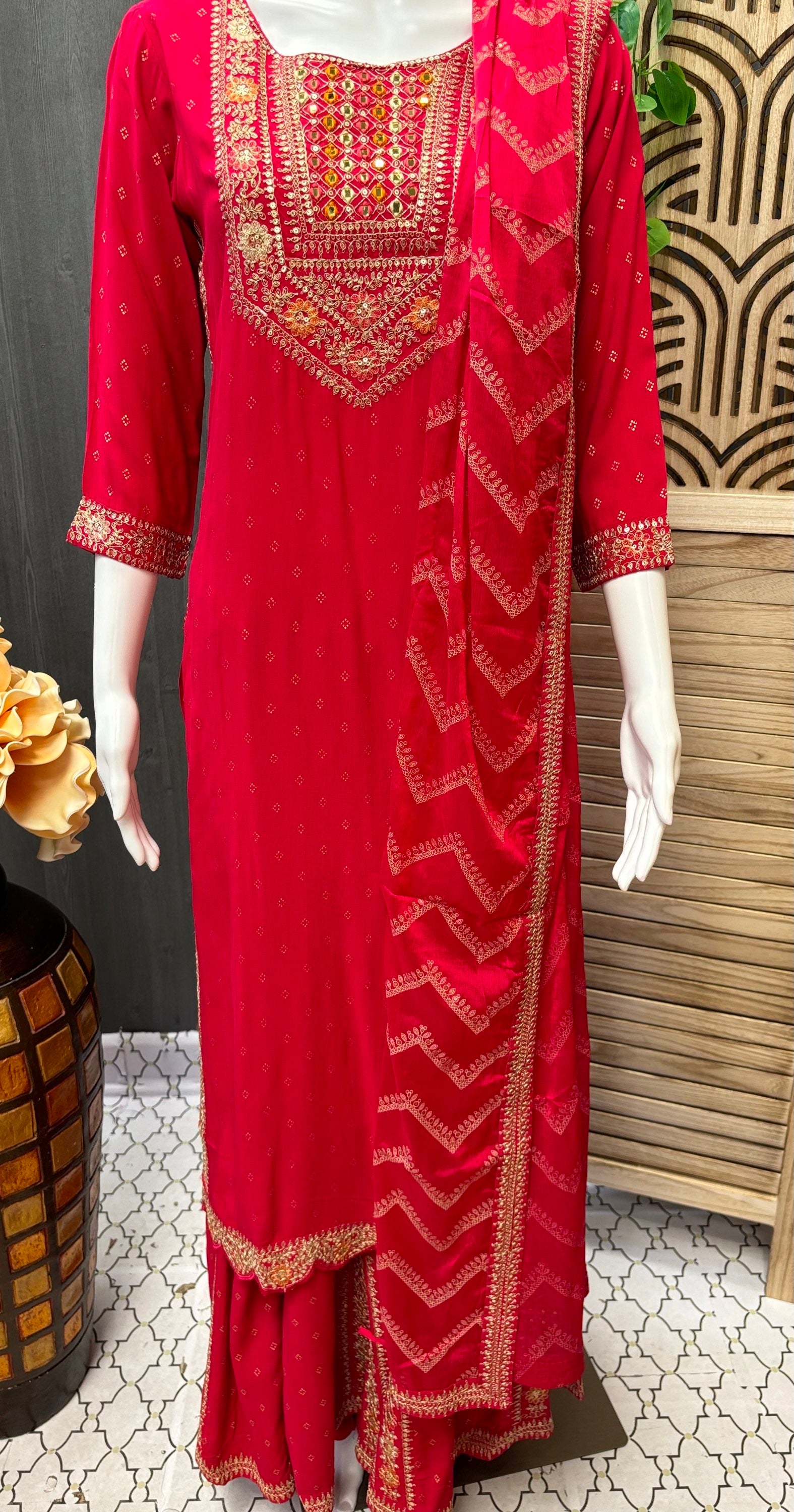 Pink -Party Wear Rayon Sharara Suit image 1