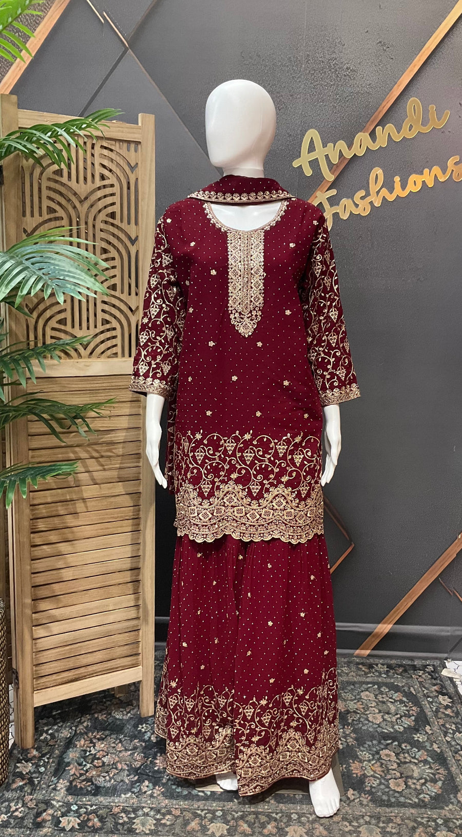 Plus Size Party Wear Maroon Sharara set