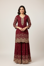 Plus Size Party Wear Maroon Sharara set