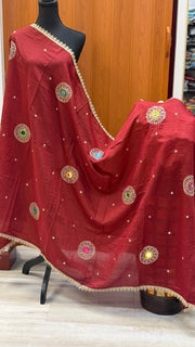 Maroon Color Silk Dupattas with Mirrors