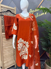 Size 38-Burnt Orange - Party Wear Kurti set with Embroidery Work