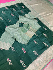 Green Benarasi Silk saree with Stitched Blouse