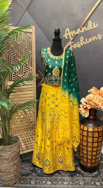 Teenage Girls - Green & Yellow Lehenga set