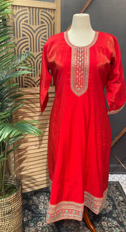 Plus Size Shimmery Orange Party Wear Anarkali Kurti Set