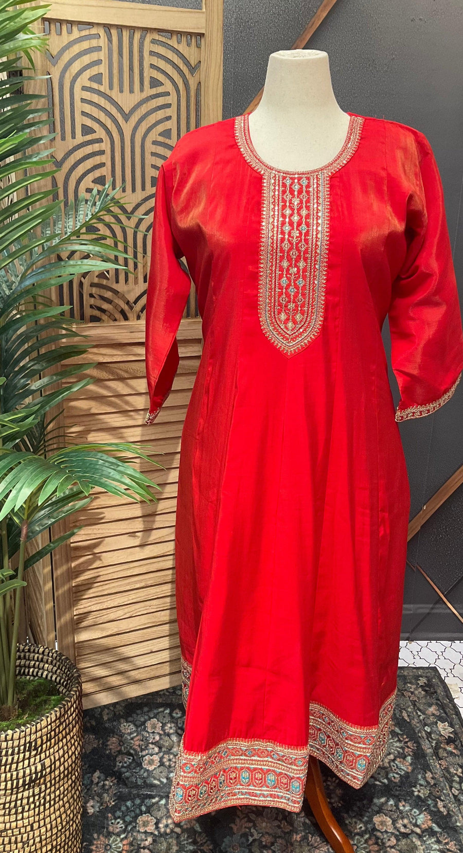 Plus Size Shimmery Orange Party Wear Anarkali Kurti Set