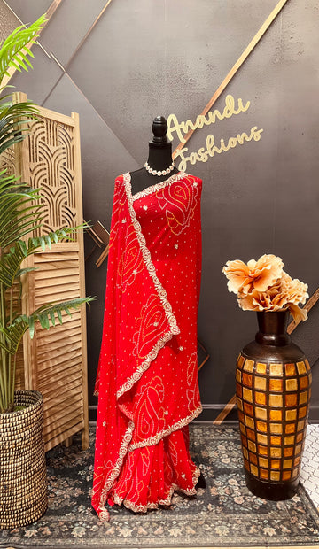 Red Georgette Bandhini saree