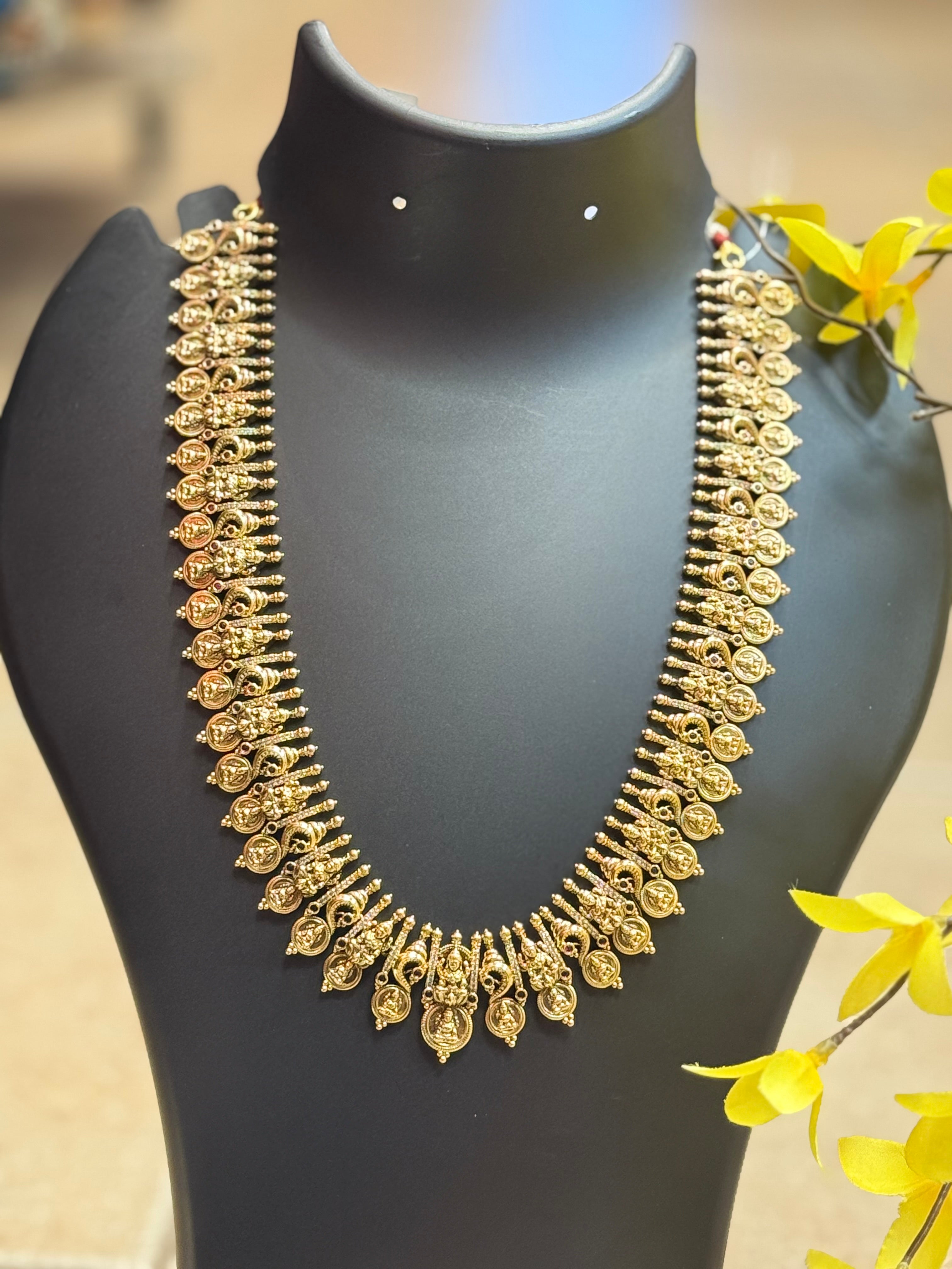 Antique Finish Lakshmi Kasu Long Haram/Necklace set