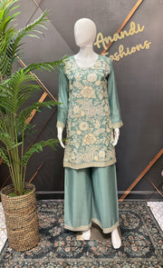 Pastel Blue Party Wear Sharara Suit - Heavy Embroidery Work