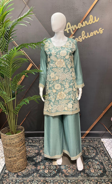 Pastel Blue Party Wear Sharara Suit - Heavy Embroidery Work