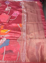 Peach color Paper Silk Saree with stitched blouse