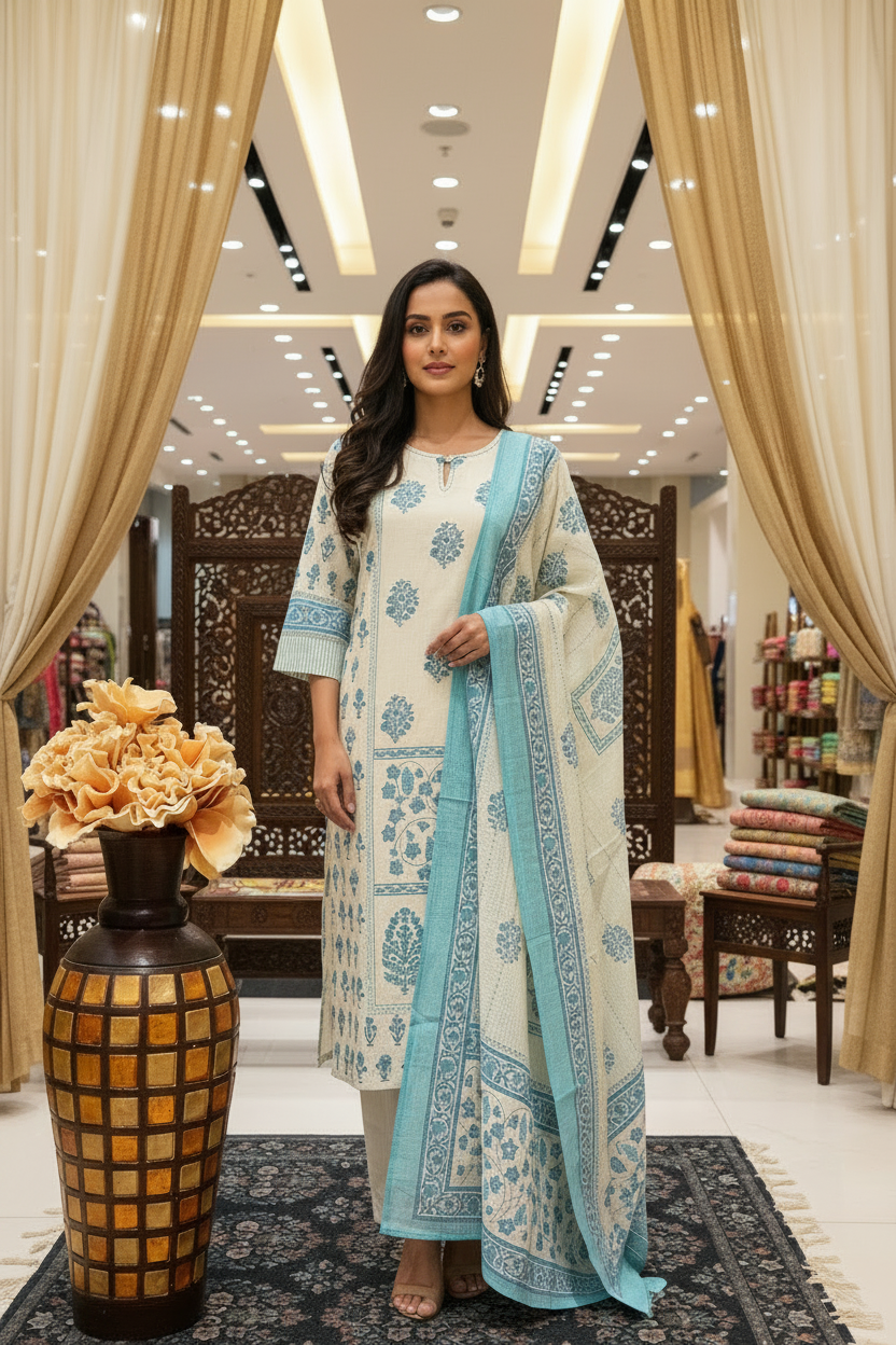 Plus Size Jaipur Cotton Kurti with Kota Dhoriya Dupatta
