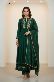 Women’s Green Churidar Elegant Ethnic Wear Kurti Set - Anandi Fashions