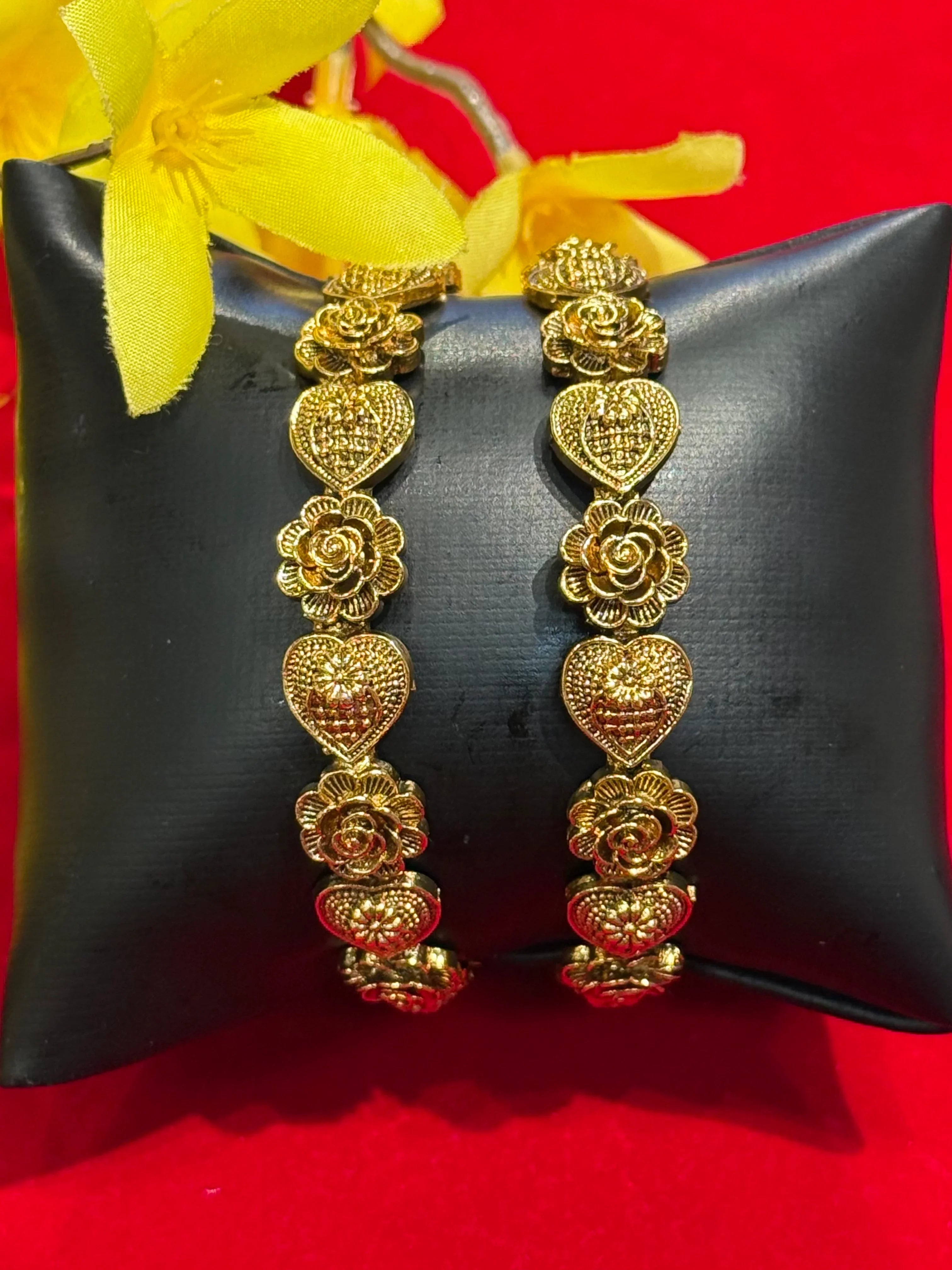 Antique Finish Gold Bangles Set - Pair of 2 Traditional Bangles