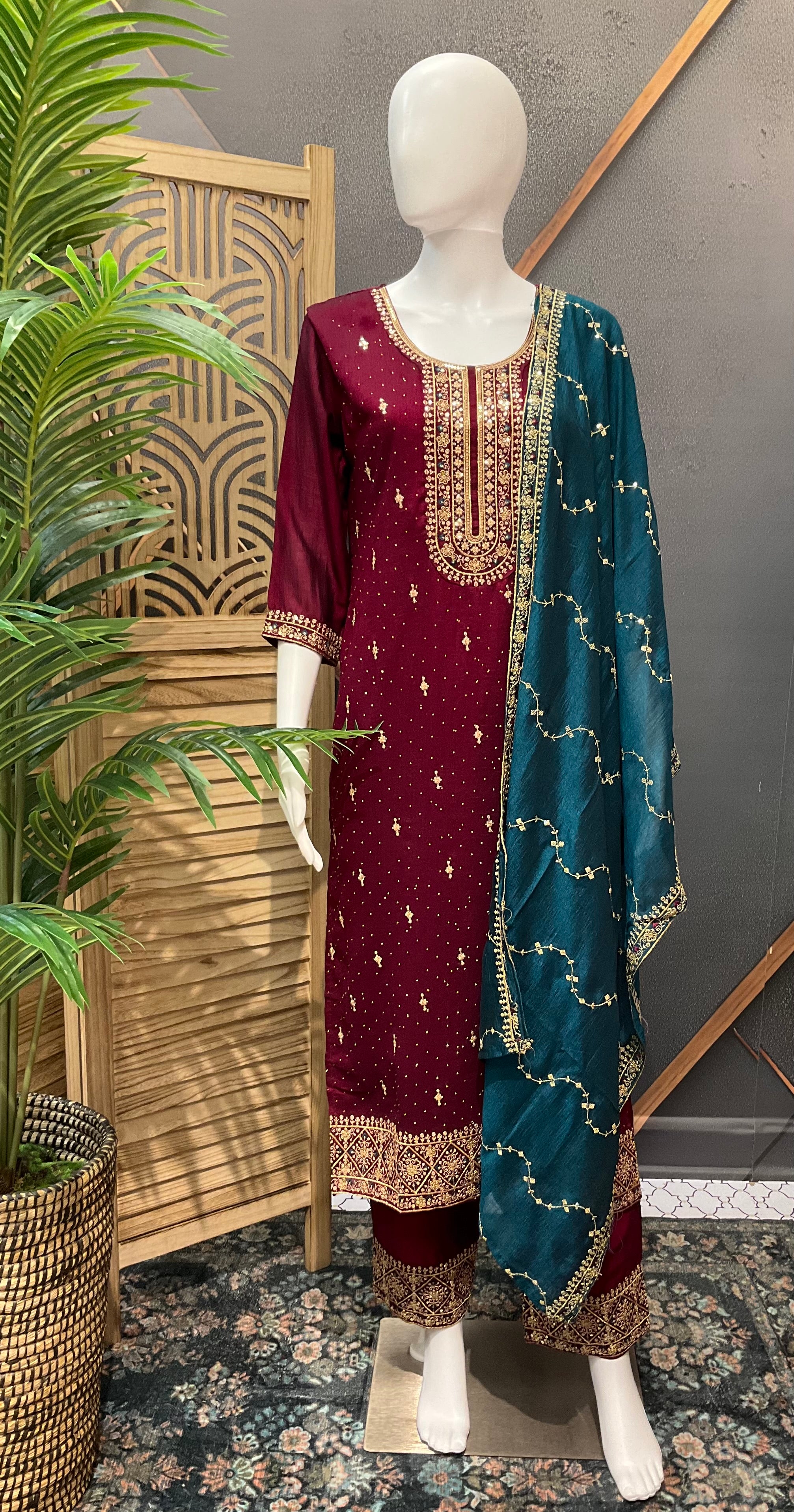 Wine Color- Party Wear Chudidhar/Kurti set