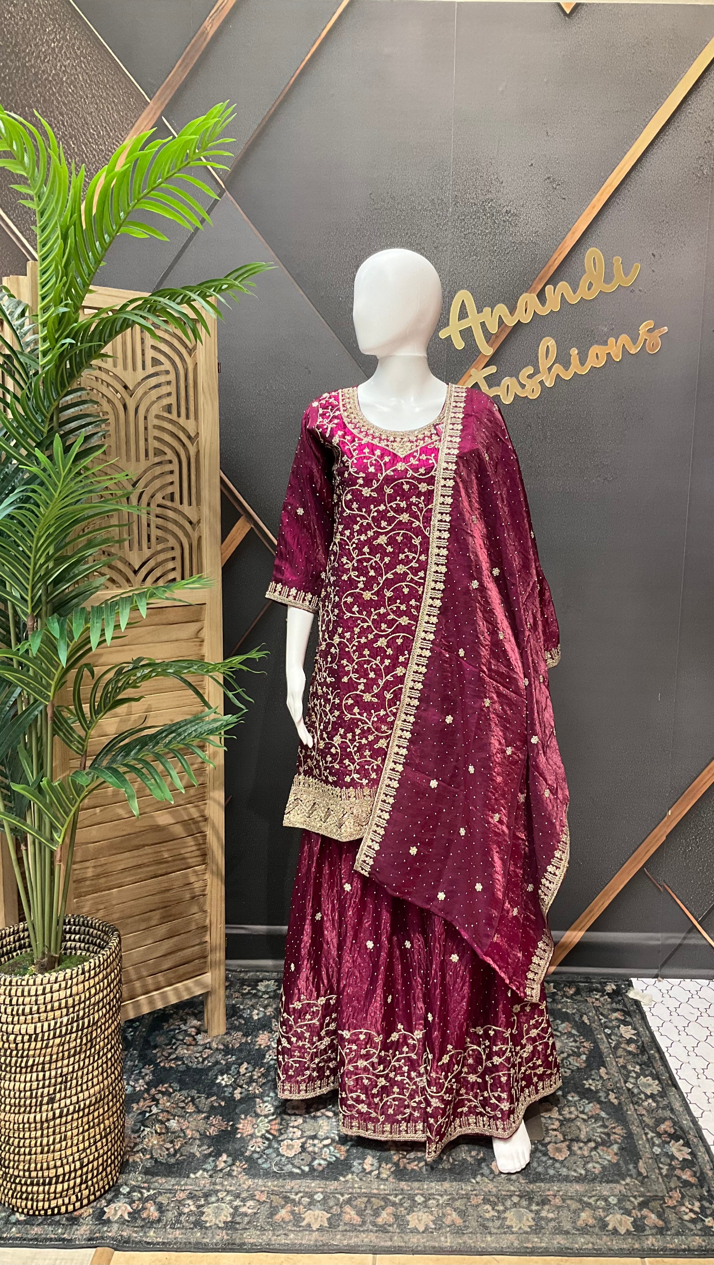 Wine Party Wear Sharara set