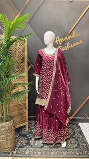 Wine Party Wear Sharara set