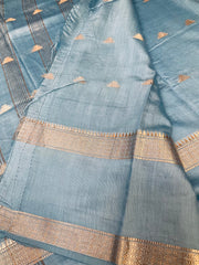 Pastel Blue Cotton Silk Saree