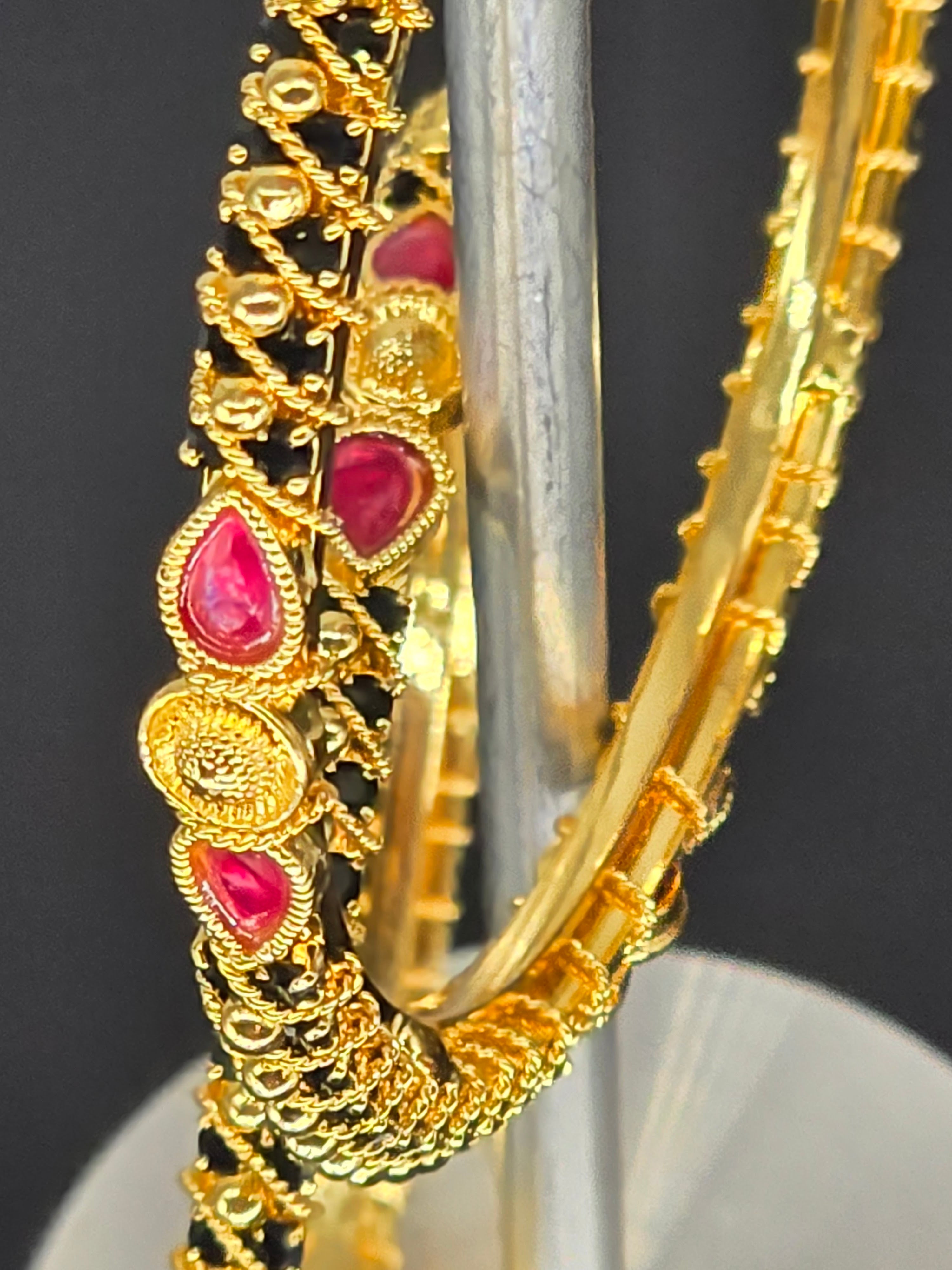 Beaded Bangles - Elegant Black Beads Bangles set(pair)- Size 2.6 image 2