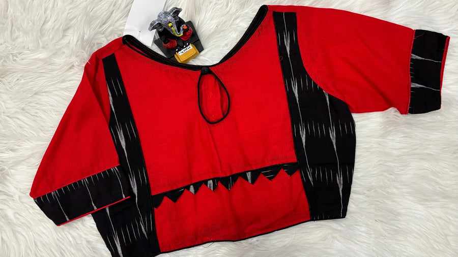 Pure Cotton Red & Black Combination Blouse - Size 40