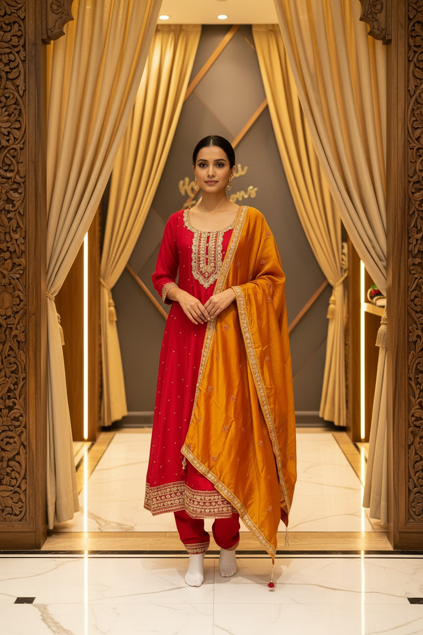 Red Anarkali Party Wear Kurti set