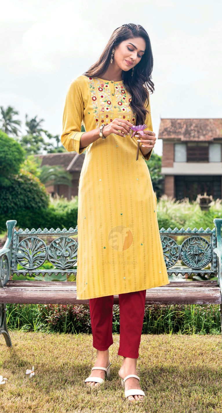 Rayon Kurti - Stylish and Elegant Rayon Embroidery Work Kurtis image 10